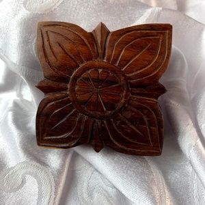 Carved Wood Lidded Trinket Box Small Square